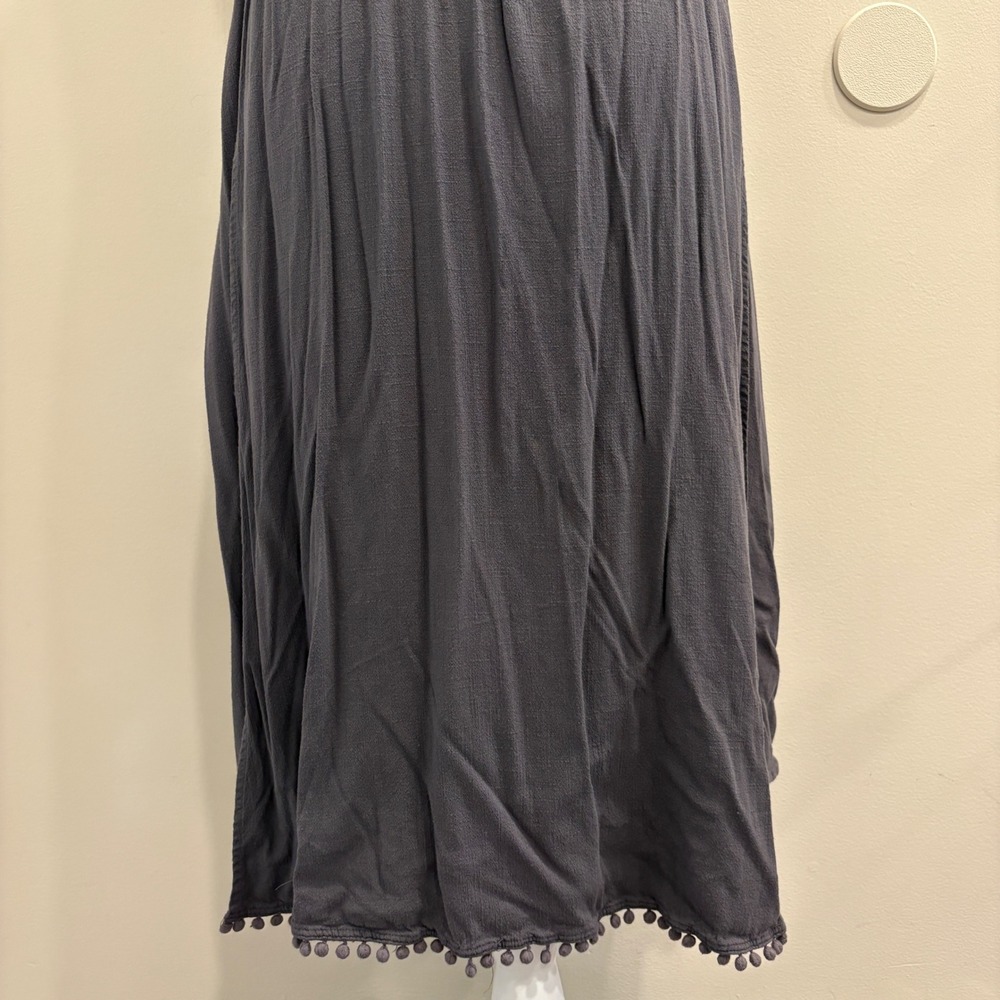Free People Spring Love Midi Dress Carbon Gray Halter Open Back Pom Trim XS Boho - Picture 10 of 12